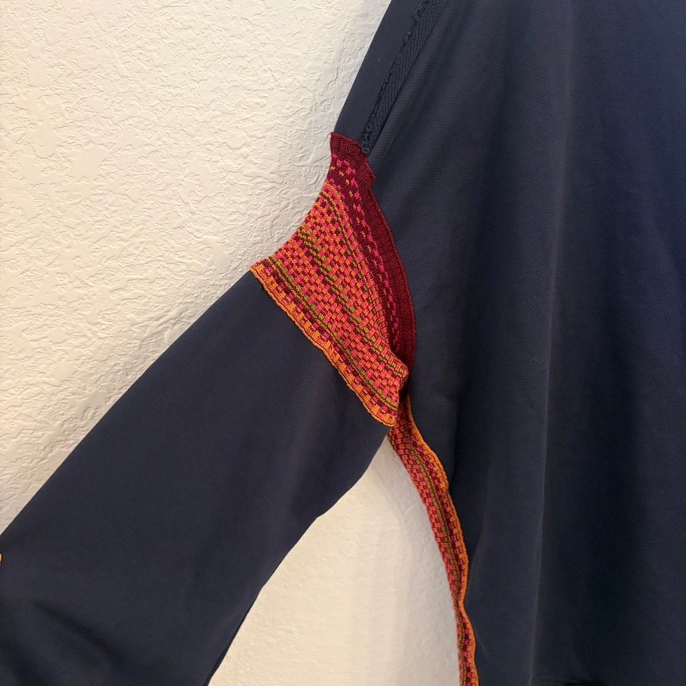 Natural Life Knit Trim Sweatshirt L/XL Boho Raw Edge Oversized Casual Navy Red - Picture 6 of 11